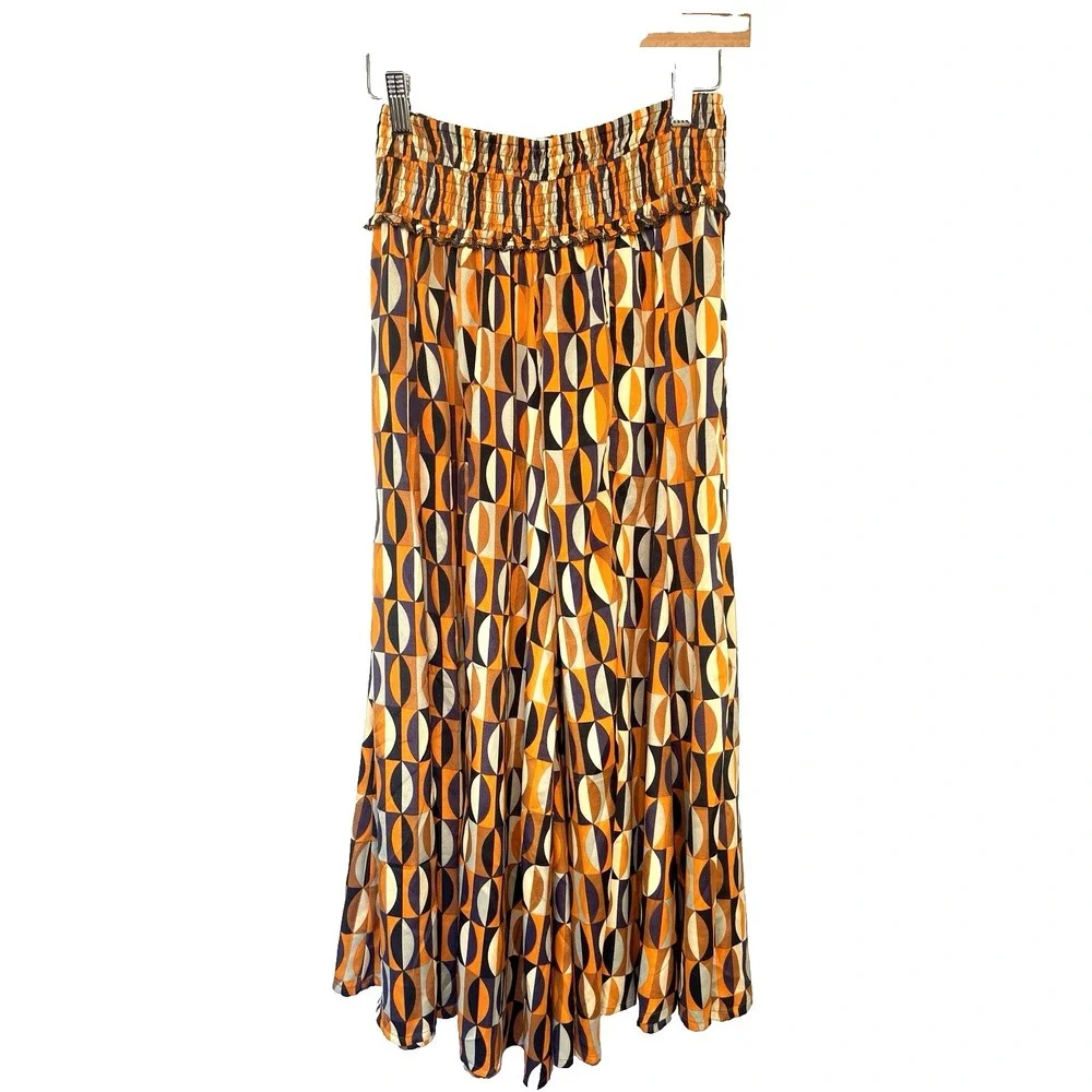 Karma Highway Retro Wide Leg Smocked Pants OS Boho Groovy Psychedelic Festival - Picture 1 of 10